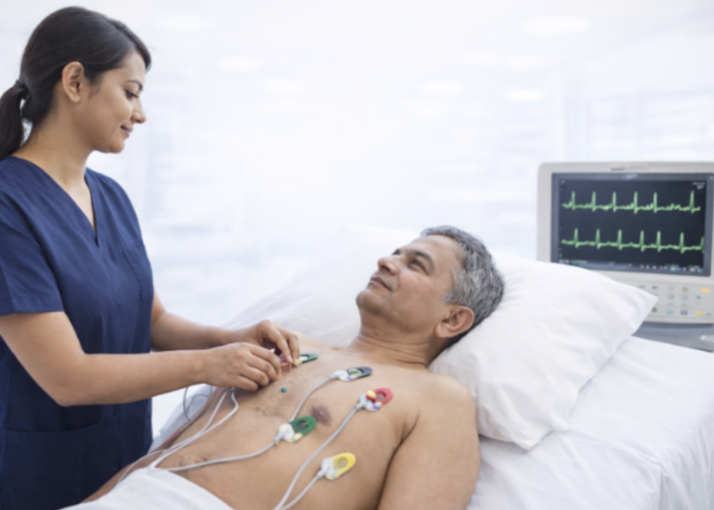 Patient receiving an electrocardiogram
